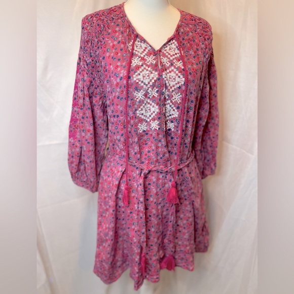 TOPSHOP Ditsy Smocked Mini Dress Pink Floral Size 6 - Picture 2 of 11